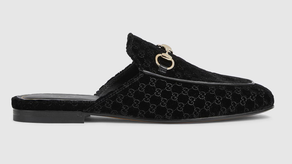 Gucci Princetown Velvet GG Logo Black Backless Slide Loafer Mule Slipper Flat 41